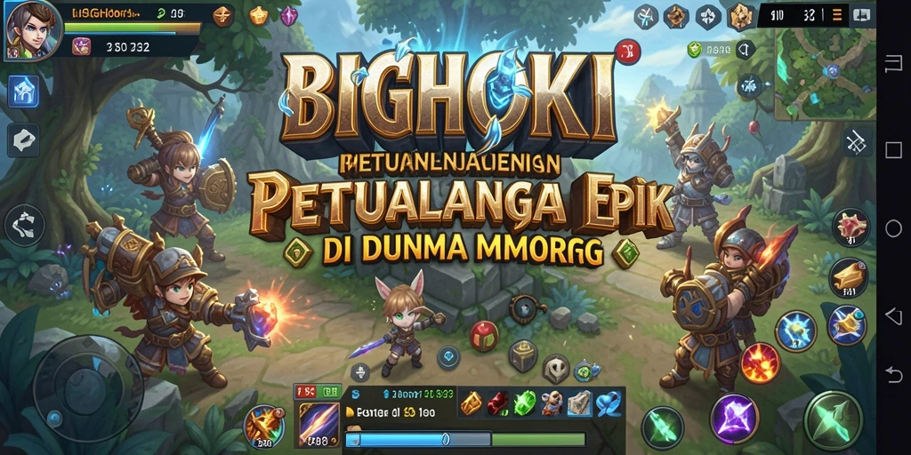 Screenshot gameplay BIGHOKI menampilkan pertarungan epik di dunia fantasi.