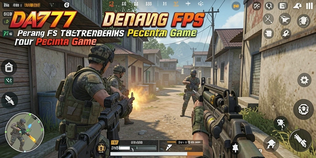 Tangkapan layar utama DAY777 menampilkan aksi pertempuran FPS yang intens.