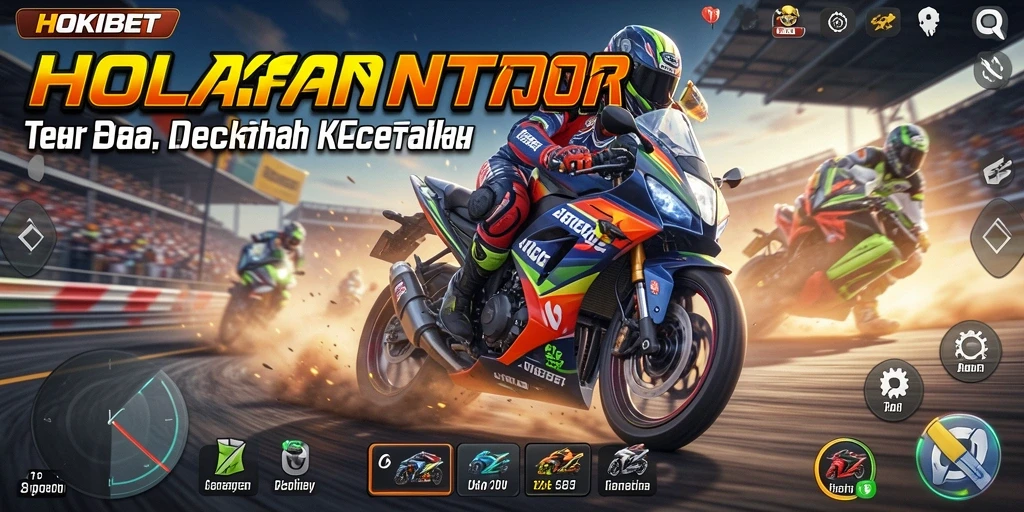 Gameplay HOKIBET menampilkan balapan motor yang seru dan mendebarkan.