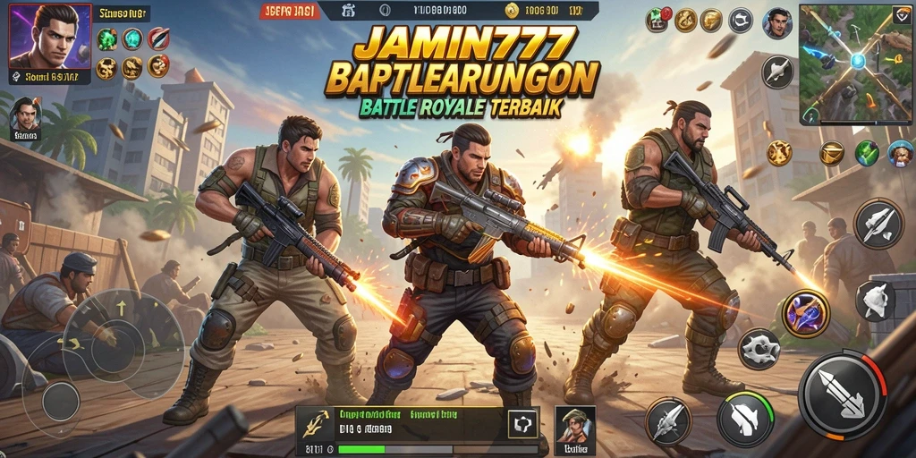 Tangkapan layar menampilkan aksi seru di JAMIN777 dalam pertandingan Battle Royale.