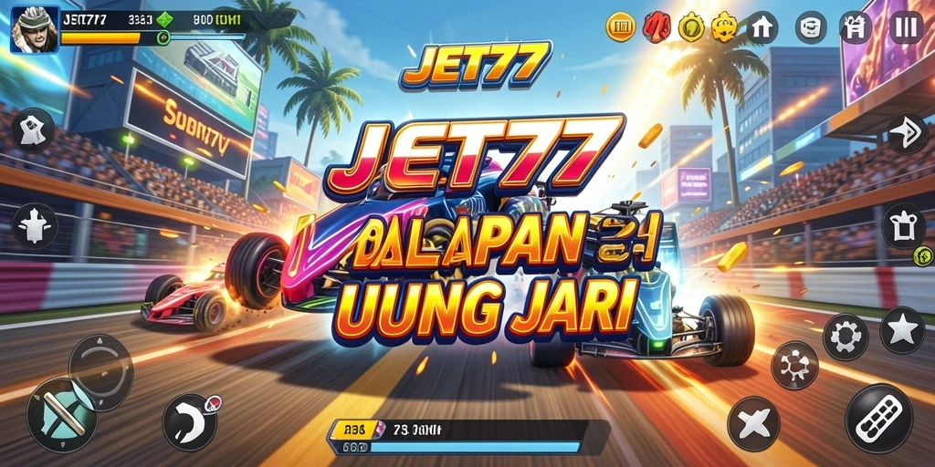 Tampilan gameplay JET77 yang menegangkan di trek balapan.