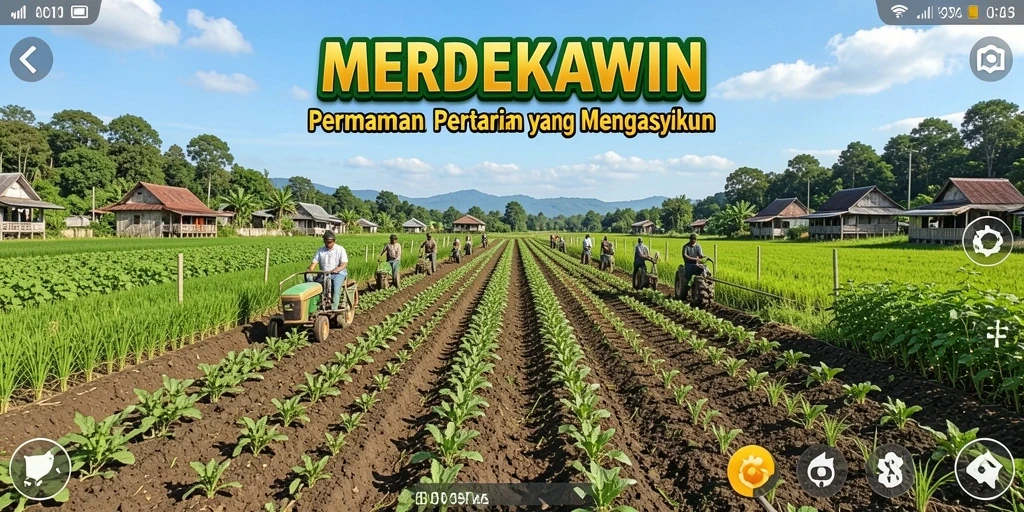 Tampilan menarik gameplay MERDEKAWIN dengan ladang yang subur.