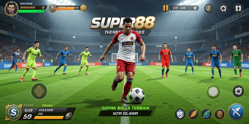 Tampilan gameplay nyata dalam SUPER88 dengan aksi sepak bola mendebarkan.
